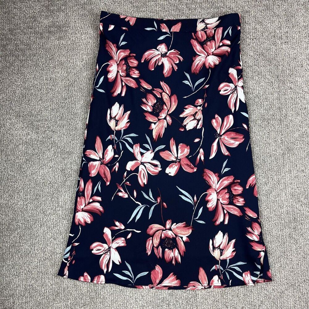 Anthropologie Hutch Skirt Womens 14 Navy Blue Floral A Line Midi Office Career